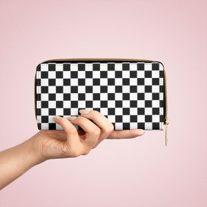 Black & White Checkerboard Plush Wristlet Wallet