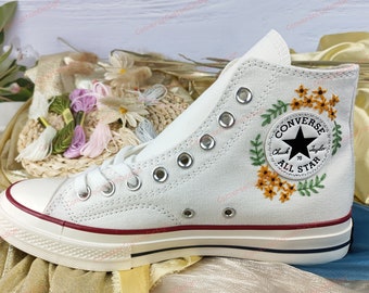 Shoes Womens Shoes Sneakers & Athletic Shoes Tie Sneakers Wedding Gift/ Floral Embroidery Wedding Shoes/Converse Custom Floral Embroidery for Bride Converse High Neck Floral Embroidery 