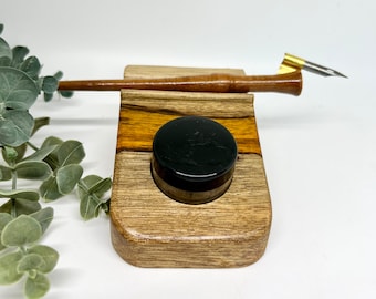 Exotic Limba Wood Ink Holder and Pen Rest