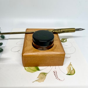 Black Cherry Wood Ink Holder and Pen Rest