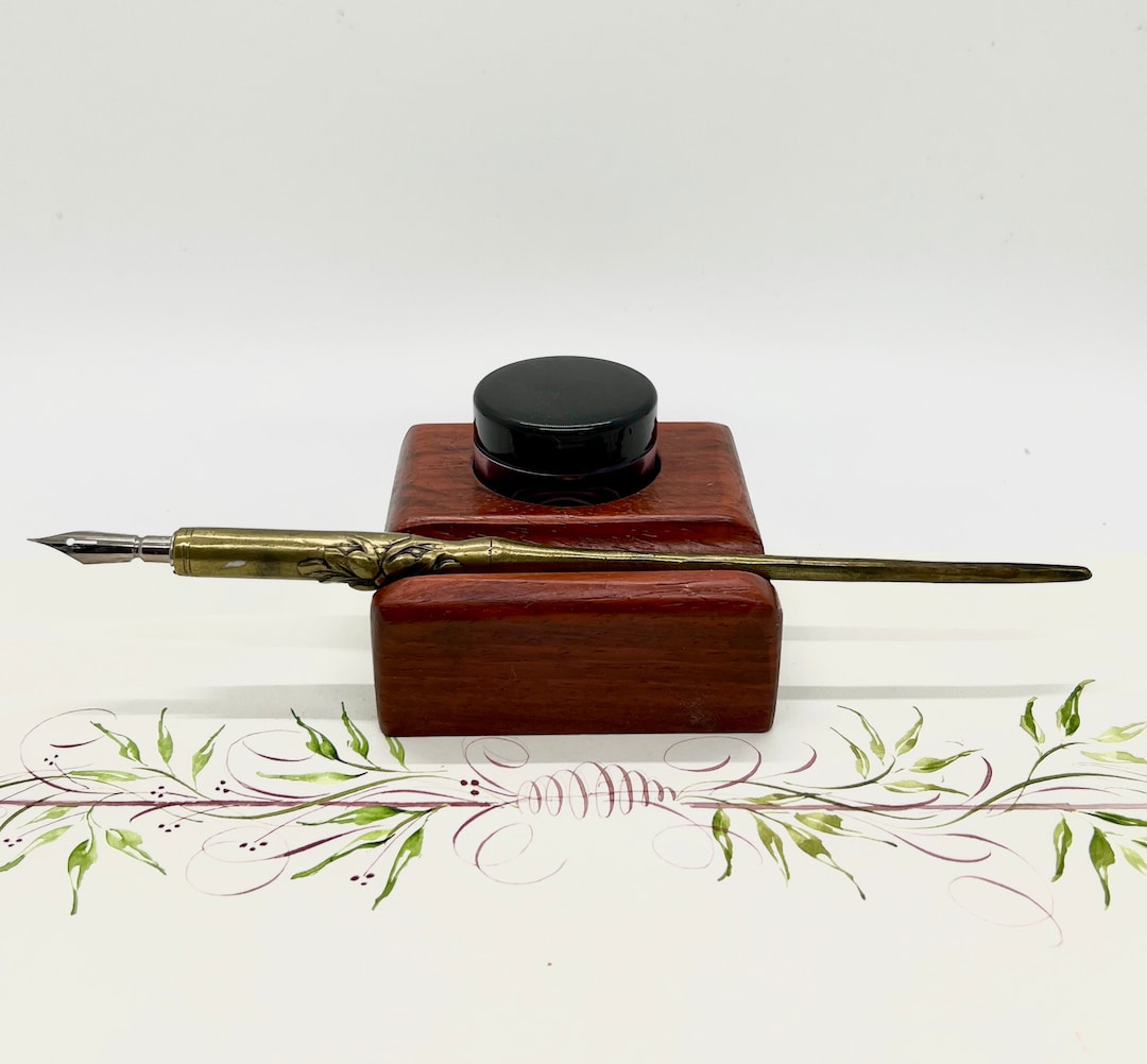 Ink Rest Padauk Wood Pen Rest With Ink/paint Holder - Etsy