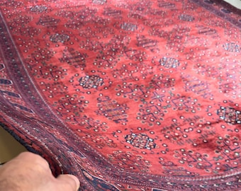 Handmade Afghan Khamyab Wool Rug, Red Bukhara Motif