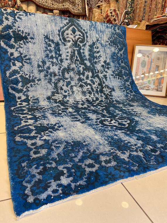ネット販促品 ブルーオーバーダイ ヴィンテージラグ トルコラグ 【公式