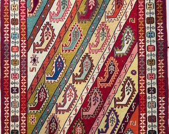 Hand Knotted Turkish Van Rug, Persian Kilim, Wool, 3.4 x 2.7 ft