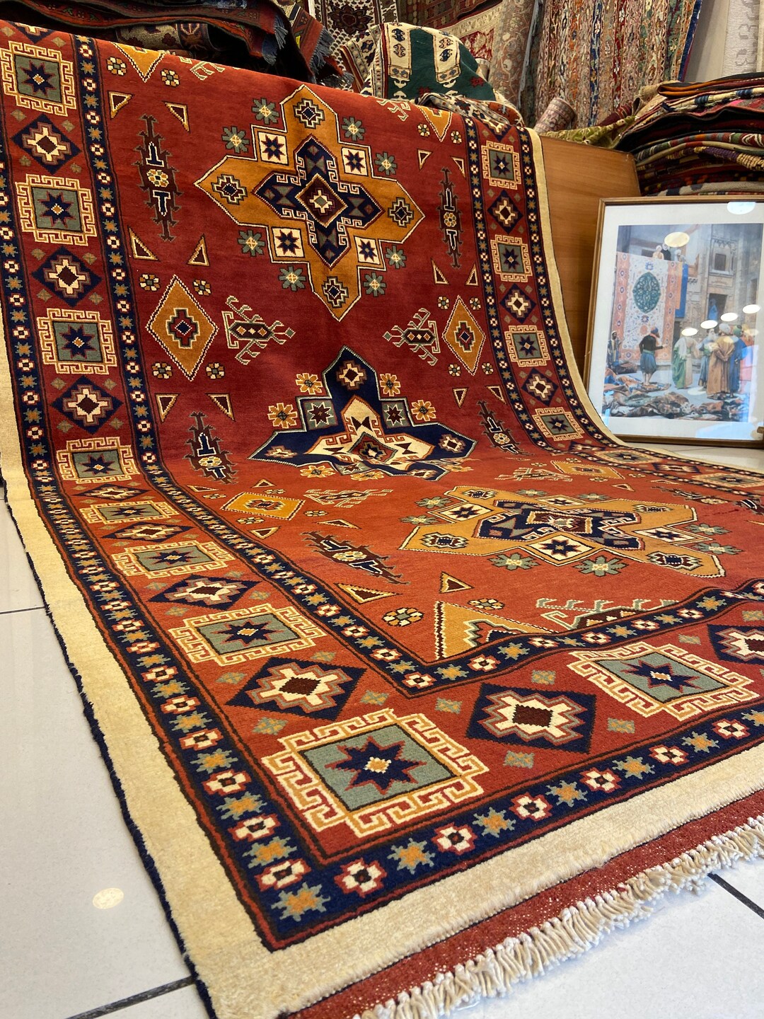 Keraghan Rug Hand Knotted Afghan Kargai Wool Rug, Turkish Tribal Design - Etsy