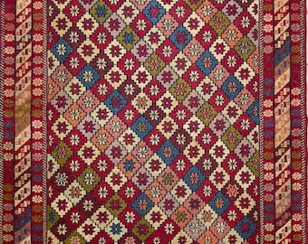 Hand Knotted Turkish Van Rug, Wool Kilim 4.11 x 3.6 ft