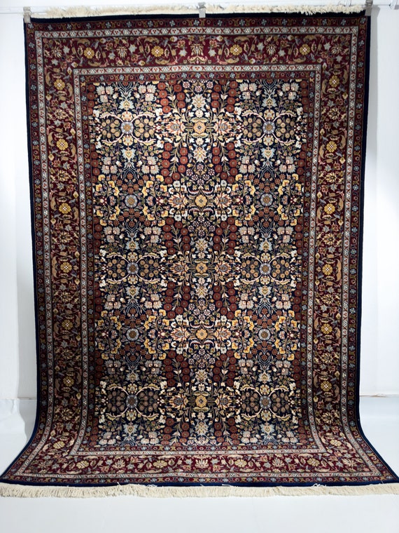 Hand Knotted Turkish Hereke Rug, Floral Wool Silk Carpet, 8.11 X 6
