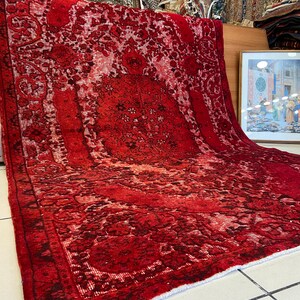 Vintage Carved Area Rug, Turkish Wool Rug, Home Decor, Hand Knotted Rug, Living Room Rug, Red Vintage Rug, Turkish Area Carpet.