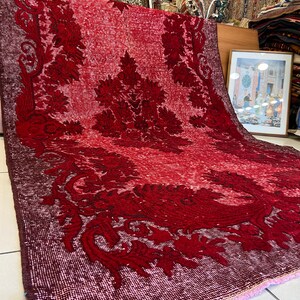 Vintage Carved Area Rug, Turkish Wool Rug, Home Decor, Hand Knotted Rug, Living Room Rug, Red Vintage Rug, Turkish Area Carpet