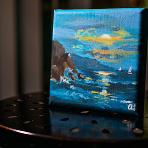 Cliff Diving by the Sea (5x5 inches)