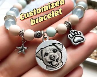 Personalized Pet Portrait Engraved Bracelet, Custom Pet Jewelry for Pet Lovers, Ideal Gift for Both Girlfriends and Boyfriends