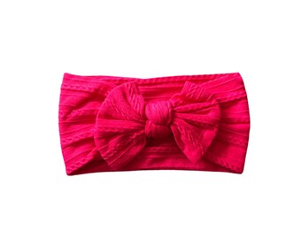 Bright Hot Pink Baby Headband | Baby Hair Accessories | Newborn Cable Bow | Newborn Gift | Baby Shower Gift | Baby cable bow hairband