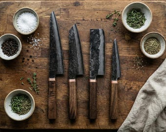 Hand Forged Damascus Steel Chef Knife Set | Rosewood Handle, Personalized Gift For Her