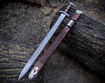 Handmade Damascus Steel Viking Sword with Scabbard