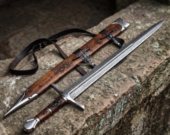 Custom Damascus Viking Sword, Real Medieval Long Sword, Hand Forged Blade, Gift for Him
