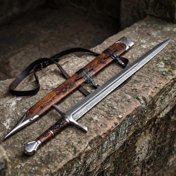 Custom Damascus Viking Sword, Real Medieval Long Sword, Hand Forged Blade, Gift for Him