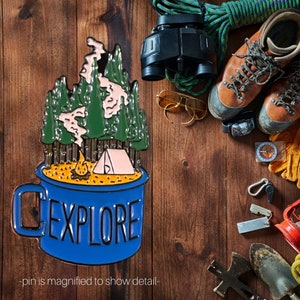 Explore Enamel Pin • Enamel Coffee Mug Pin • Outdoors Pin • Adventure Pin • Camping Pin