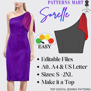 Schnittmuster für One Shoulder Kleid mit Schleife (PDF Download)