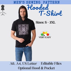 Men's T-Shirt Sewing Pattern: Hood & Pocket (PDF Download)