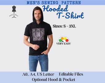 Men's T-Shirt Sewing Pattern: Hood & Pocket (PDF Download)