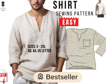 Man Boho Relaxed Fit Shirt Kragen Muster Lange oder Kurze Ärmel PDF download zum Selbernähen, Gesprächsstoff, Eisbrecher