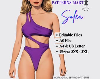 Swimsuit Sewing Pattern: One-Shoulder Bodysuit (PDF Download)