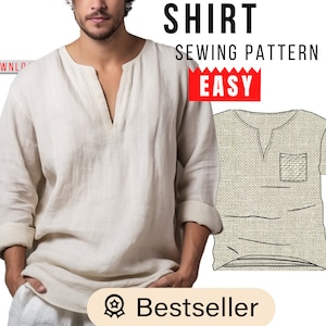 Man Boho Relaxed Fit Shirt Collar Pattern Long or Short Sleeves PDF download to sew diy, piece of conversation, ice breaker