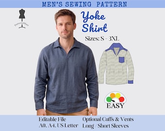 Men's Boho Yoke Shirt Sewing Pattern: Long/Short Sleeves (PDF Download)