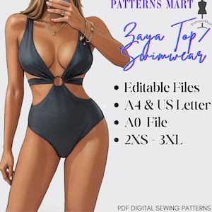 Cartamodello PDF per costume da bagno: Costume intero Zaya alla moda fai da te (taglie 2XS-3XL)