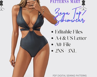 Swimwear Sewing Pattern PDF: DIY Trendy One-Piece Zaya (Sizes 2XS-3XL)