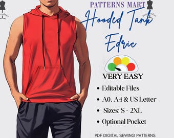 Men's Hooded Tank Top Sewing Pattern: Sport, Boho (PDF Pattern)