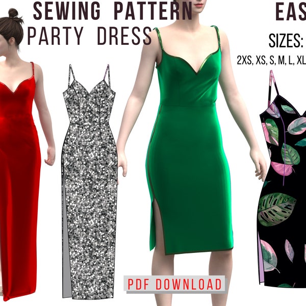 Party Dress Easy Pattern PDF download to sew diy.  Boh diy, trendy, Christmas party dress, Grad idea, fast, diy sewing