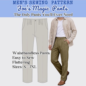 Pants Waistbandless Sewing Pattern Magic Waistband Less Trousers with Inseam Pockets (PDF Pattern, S-7XL)