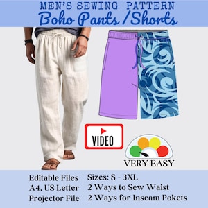 Boho Schnittmuster für Hosen & Shorts: Herren-Größen S-3XL (PDF-Muster)