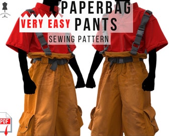 PaperBag Pants Pattern PDF download to sew diy, Very Easy, piece of conversation, ice breaker, cool pants, paper bag