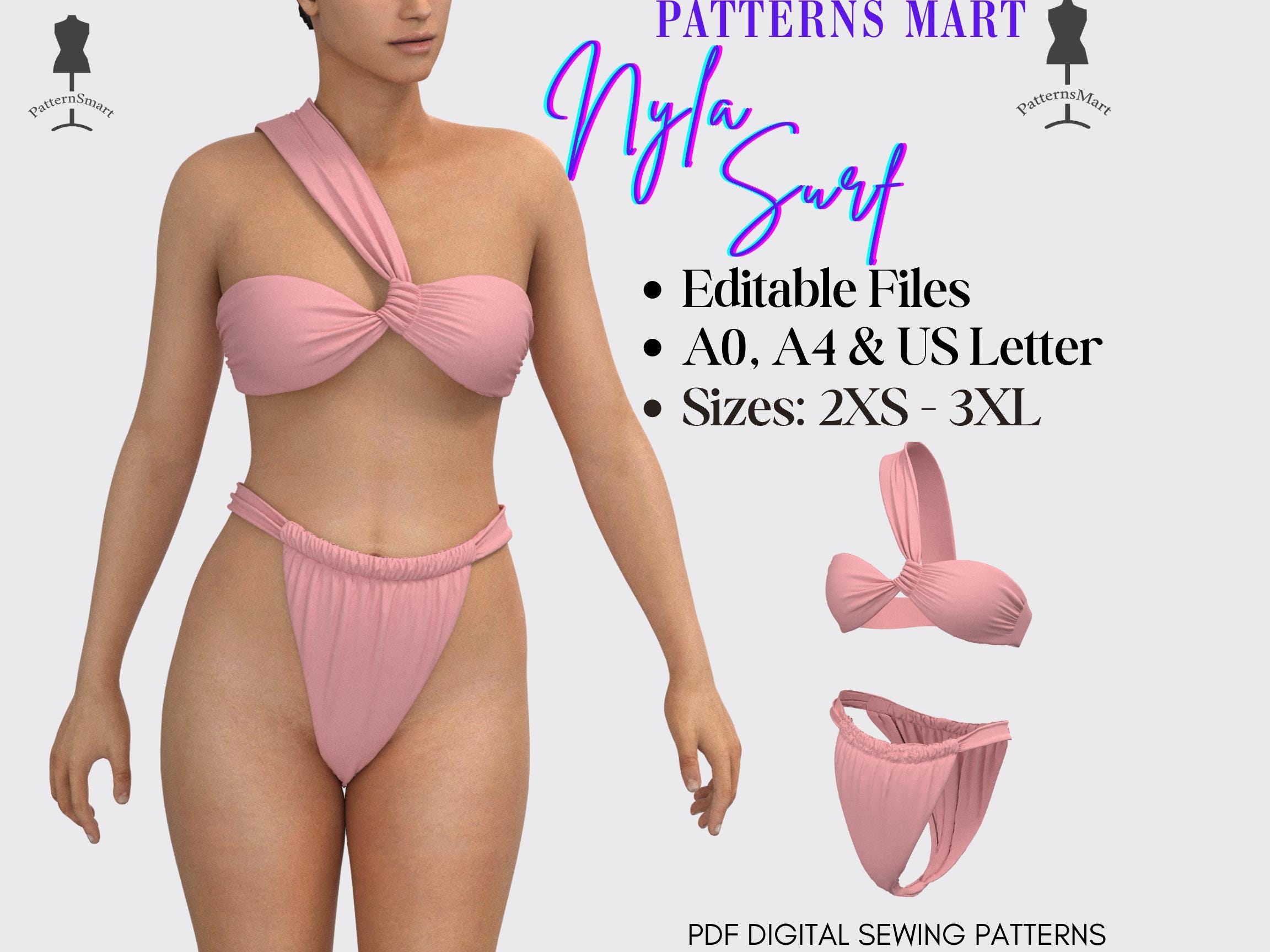 Swimwear Sewing Pattern: Trendy Bikini, Sizes 2XS-3XL (PDF Download)