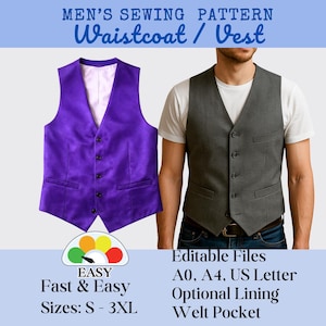 メンズベストの縫製パターン：裏地とウェルトポケット（オプション）（PDFダウンロード）