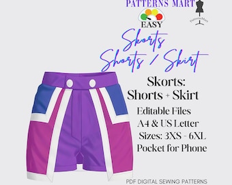 Skorts Sewing Pattern: Women's Shorts and Skirt (PDF Download)