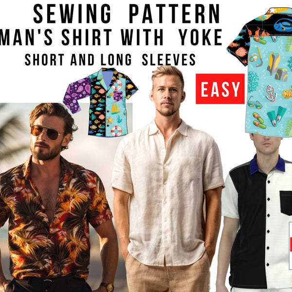 Pattern Men's Yoke Camp Shirt Long or Short Sleeves PDF download to sew, diy, ice breaker, conversation starter