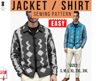 Men's Shirt / Jacket Pattern PDF download to sew diy man's, piece of conversation, Grad, office, corporation, cool, Wedding party outfit.