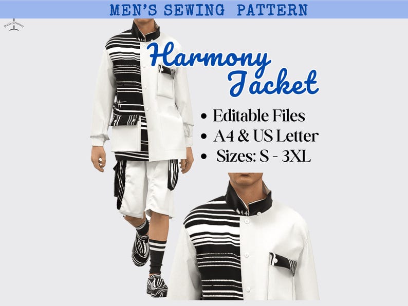 Men's Shirt Jacket Sewing Pattern: Sizes S-3XL (PDF Download) image 1