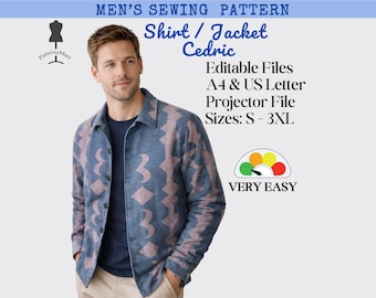 Men's Shirt Jacket Sewing Pattern: Easy Beginner Friendly DIY PDF Download (Sizes S-3XL)
