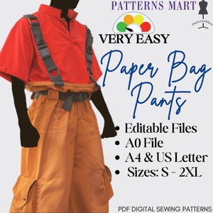 PaperBag Pants Pattern PDF download to sew diy, Very Easy, piece of conversation, ice breaker, cool pants, paper bag