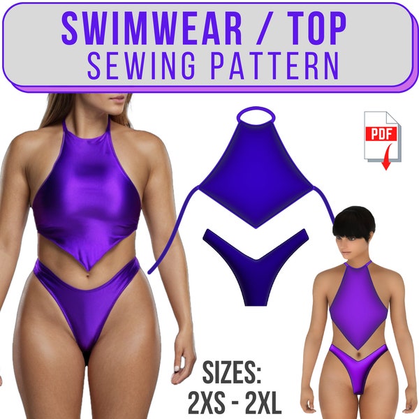 Swimwear Bikini Sewing Pattern PDF download to sew. diy, hot, trendy, piece of conversation, ice breaker, unique