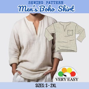 Naaipatroon boho-shirt heren | Ruimvallend overhemd | Lange of korte mouw | Eenvoudig pdf-patroon voor beginners