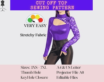 Cut Off Top Sewing Pattern: Stretchy Fabric DIY (PDF Download, Sizes 3XS-7XL)