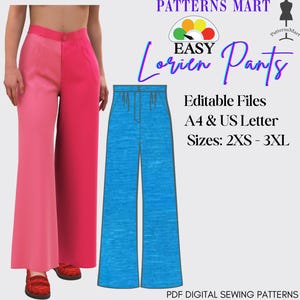 Straight Leg Pants Sewing Pattern: Women&#39;s Sizes 2XS-3XL (PDF Download)