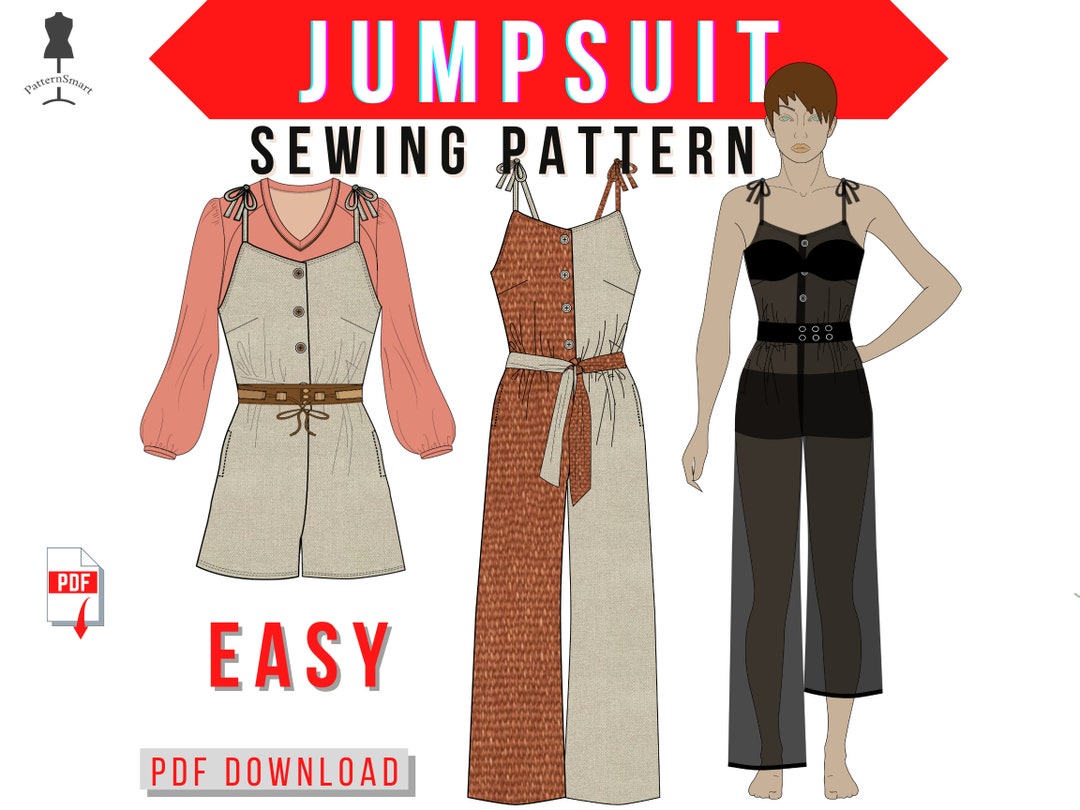 Jumpsuit Sewing Pattern PDF Download to Sew Boho Jump Suit. Diy, Trendy