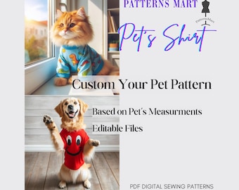 Patron de couture de t-shirt personnalisé pour animal de compagnie : vêtements à faire soi-même pour chien/chat (téléchargement PDF)