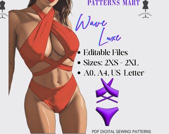 Bikini Criss Cross Halter Swimwear Pattern PDF download sew, diy, two pieces swim suit, piece of conversation, ice breaker